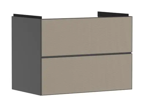 Waschtischunterschrank in Schiefergrau von Hansgrohe mit zwei Schubkästen. Klare Linien und funktionales Design, geeignet für Badezimmeranwendungen.